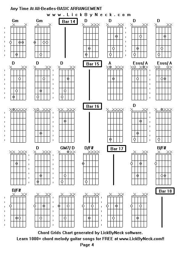 Chord Grids Chart of chord melody fingerstyle guitar song-Any Time At All-Beatles-BASIC ARRANGEMENT,generated by LickByNeck software.